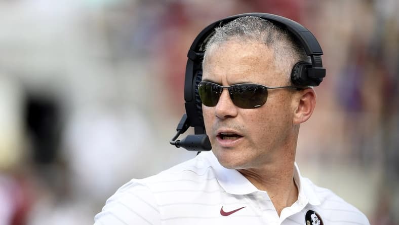 Sep 25, 2021; Tallahassee, Florida, USA; Florida State Seminoles head coach Mike Norvell during the game against the Louisville Cardinals at Doak S. Campbell Stadium. Mandatory Credit: Melina Myers-USA TODAY Sports