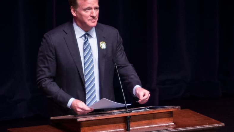 NFL commissioner Roger Goodell speaks during a memorial service for NFL legend Bart Starr at the Wright Center in Birmingham, Ala., on Sunday, June 9, 2019.
Jc Starrmemorial 01