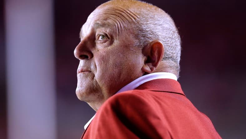 Wisconsin athletic director Barry Alvarez is shown on the sidelines during the first quarter against Utah State at Camp Randall Stadium on September 1, 2017, Madison, Wisconsin.

Ncaa Football Utah State At Wisconsin