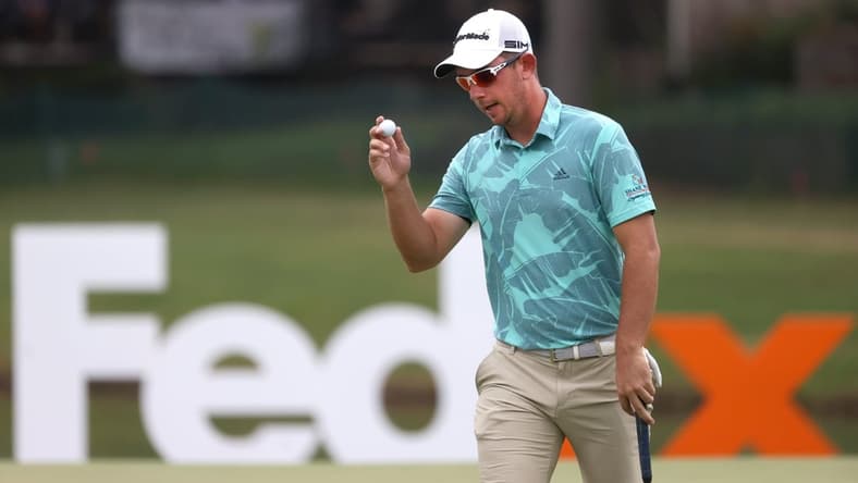 Lucas Herbert acknowledges the crowd after they applaud his birdie on Hole No. 18 during the second round of the World Golf Championships FedEx-St. Jude Invitational at TPC Southwind  in Memphis, Tenn. on Friday, August 6, 2021.

Jrca6398