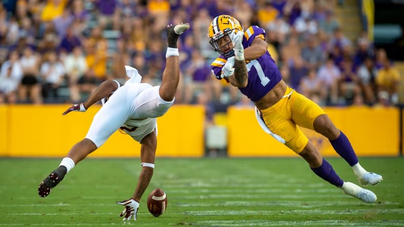 Derek Stingley Jr breaks up a pass as The LSU Tigers take on Central Michigan Chippewas in Tiger Stadium. Saturday, Sept. 18, 2021.

Lsu Vs Central Michigan V1 7424