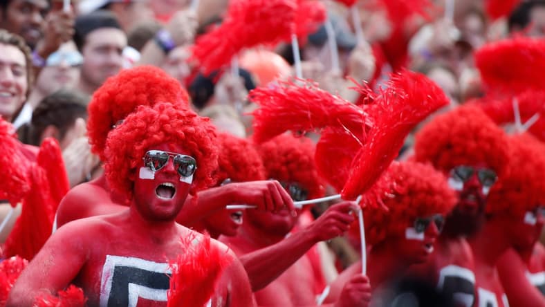 Georgia fans root on their team during the first half of an NCAA college football game between Arkansas and Georgia in Athens, Ga., on Saturday, Oct. 2, 2021.
News Joshua L Jones