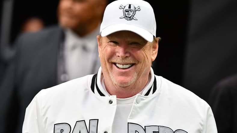 Oct 10, 2021; Paradise, Nevada, USA; Las Vegas Raiders owner Mark Davis is pictured before the start of a game between the Raiders and the Chicago Bears at Allegiant Stadium. Mandatory Credit: Stephen R. Sylvanie-USA TODAY Sports