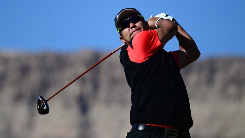 Oct 14, 2021; Las Vegas, Nevada, USA; Hideki Matsuyama tees off on the third during the first round of the CJ Cup golf tournament. Mandatory Credit: Joe Camporeale-USA TODAY Sports