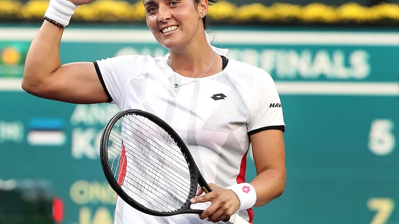 Ons Jabeur of Tunisia reacts after defeating Anett Kontaveit of Estonia during their quarterfinal match at the BNP Paribas Open in Indian Wells, Calif., on October 14, 2021.

Ons Jabeur Def Anett Kontaveit Bnp Paribas2141