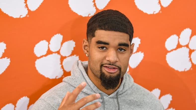 Clemson quarterback D.J. Uiagalelei talks with media in Clemson, S.C., October 18, 2021.
Clemson Football Interviews Clemson Quarterback D J Uiagalelei