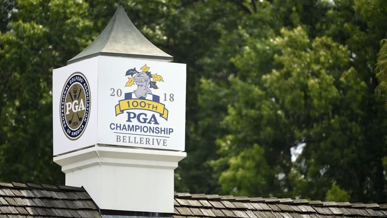 Aug 8, 2018; St. Louis, MO, USA; General view of the spire atop the roof along the practice putting range during Wednesday's practice round of the PGA Championship golf tournament at Bellerive Country Club. Mandatory Credit: John David Mercer-USA TODAY Sports