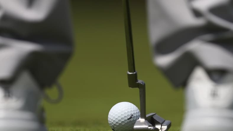 May 31, 2019; Dublin, OH, USA; A view of Tiger Woods golf ball while he practice on the green before the second round of the 2019 Memorial golf tournament at Muirfield Village Golf Club. Mandatory Credit: Aaron Doster-USA TODAY Sports