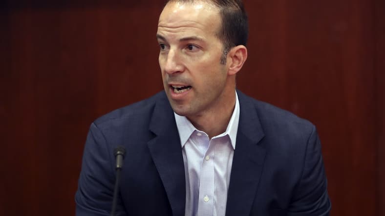 Jul 2, 2019; Arlington, TX, USA; Los Angeles Angels general manager Billy Eppler speaks during a press conference about the death of pitcher Tyler Skaggs before the game against the Texas Rangers at Globe Life Park in Arlington. Mandatory Credit: Kevin Jairaj-USA TODAY Sports