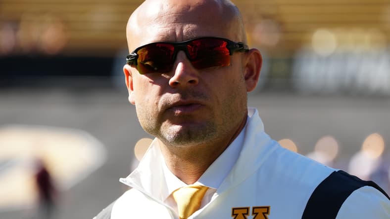 Sep 18, 2021; Boulder, Colorado, USA; Minnesota Golden Gophers head coach P. J. Fleck before the game against the Colorado Buffaloes at Folsom Field. Mandatory Credit: Ron Chenoy-USA TODAY Sports