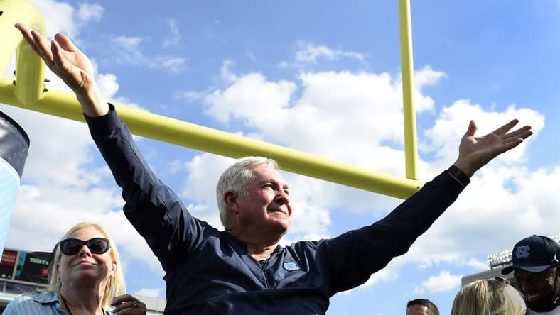 Oct 2, 2021; Chapel Hill, North Carolina, USA; North Carolina Tar Heels head coach Mack Brown reacts after the game at Kenan Memorial Stadium. Mandatory Credit: Bob Donnan-USA TODAY Sports