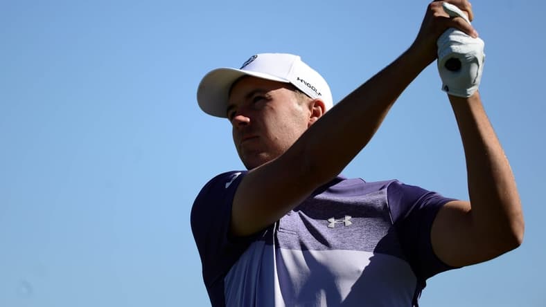 Oct 14, 2021; Las Vegas, Nevada, USA; Jordan Spieth tees off on the seventh during the first round of the CJ Cup golf tournament. Mandatory Credit: Joe Camporeale-USA TODAY Sports