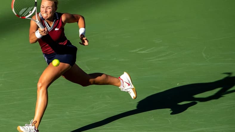 Anett Kontaveit of Estonia returns a shot to Ons Jabeur of Tunisia during their quarterfinal match at the BNP Paribas Open in Indian Wells, Calif., on October 14, 2021.
Ons Jabeur Def Anett Kontaveit Bnp Paribas2145