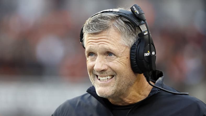 Oct 23, 2021; Corvallis, Oregon, USA; Utah Utes head coach Kyle Whittingham looks onto the field during the first half against the Oregon State Beavers at Reser Stadium. Mandatory Credit: Soobum Im-USA TODAY Sports