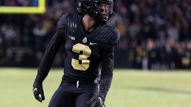 Nov 6, 2021; West Lafayette, Indiana, USA; Purdue Boilermakers wide receiver David Bell (3) in the second half against the Michigan State Spartans at Ross-Ade Stadium. Mandatory Credit: Trevor Ruszkowski-USA TODAY Sports
