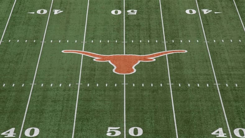 Sep 15, 2018; Austin, TX, USA; General overall view of the Texas Longhorns logo at midfield at Darrell K Royal-Texas Memorial Stadium. Mandatory Credit: Kirby Lee-USA TODAY Sports