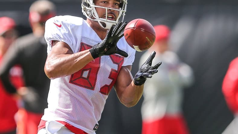 Tampa Bay Buccaneers wide receiver Vincent Jackson (83) catches a pass in a joint practice with the Jacksonville Jaguars during NFL football training camp at Florida Blue Field in Jacksonville, Fla., Wednesday, Aug. 17, 2016. [Gary Lloyd McCullough/For the Florida Times-Union]

Nfl Jaguars Training Camp