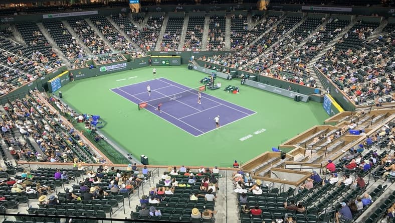 Oct 16, 2021; Indian Wells, CA, USA;  General view of stadium court at the BNP Paribas Open at the Indian Wells Tennis Garden. Mandatory Credit: Jayne Kamin-Oncea-USA TODAY Sports
