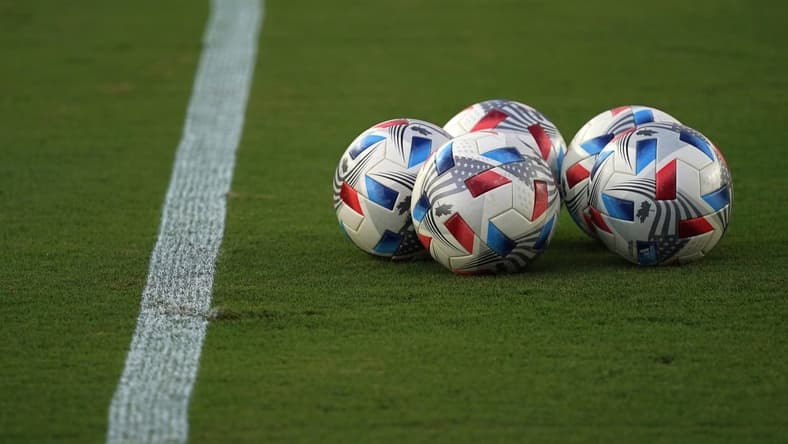 Oct 20, 2021; Fort Lauderdale, Florida, USA; A general view of match balls on the pitch prior to the match between Inter Miami CF and Toronto FC at DRV PNK Stadium. Mandatory Credit: Jasen Vinlove-USA TODAY Sports