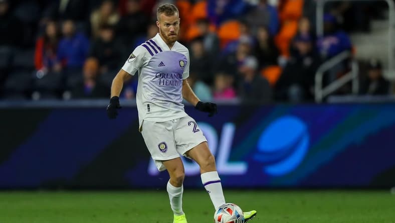 Oct 16, 2021; Cincinnati, OH, USA; Orlando City SC midfielder Oriol Rosell (20) dribbles against FC Cincinnati in the second half at TQL Stadium. Mandatory Credit: Katie Stratman-USA TODAY Sports
