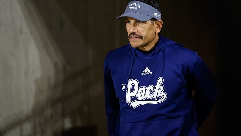 Nov 27, 2021; Fort Collins, Colorado, USA; Nevada Wolf Pack head coach Jay Norvell before the game against the Colorado State Rams at Sonny Lubrick Field at Canvas Stadium. Mandatory Credit: Isaiah J. Downing-USA TODAY Sports