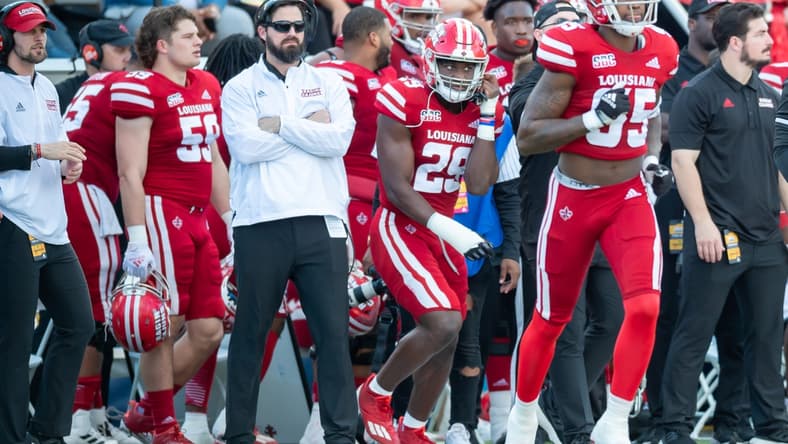 Michael Desormeaux, Co-Offensive Coordinator/TE on the sidelines as the Cajuns take on App State in the SBC Championship game at Cajun Field.  Saturday, Dec. 4, 2021.

Michael Desormeaux 0275