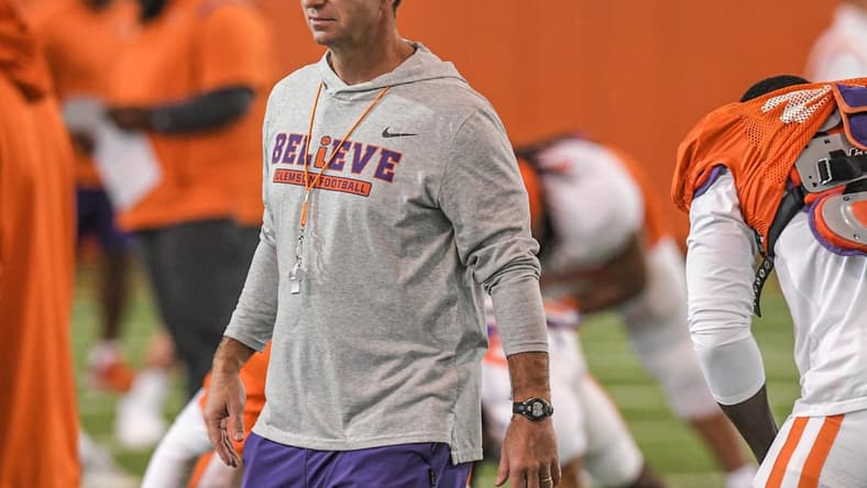 Clemson head coach Dabo Swinney during practice at the Poe Indoor Facility in Clemson in Clemson, S.C. Friday, December 17, 2021.
Clemson Football Practice Dec 17 Friday