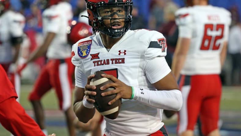 Dec 28, 2021; Memphis, TN, USA; Texas Tech Red Raiders quarterback Donovan Smith (7) warms up prior to the game against the Mississippi State Bulldogs at Liberty Bowl Stadium. Mandatory Credit: Petre Thomas-USA TODAY Sports
