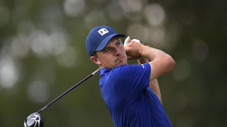 Sep 6, 2018; Newtown Square, PA, USA; Jordan Spieth watches his tee shot on the third hole during the first round of the BMW Championship golf tournament at Aronimink GC. Mandatory Credit: Eric Sucar-USA TODAY Sports