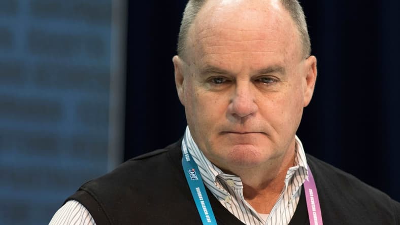 Feb 27, 2019; Indianapolis, IN, USA; Pittsburgh Steelers general manager Kevin Colbert speaks to media during the 2019 NFL Combine at Indianapolis Convention Center. Mandatory Credit: Trevor Ruszkowski-USA TODAY Sports