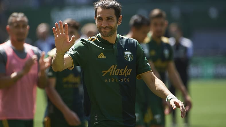 May 22, 2021; Portland, Oregon, USA; Portland Timbers midfielder Diego Valeri (8) waves to fans after a game against the Los Angeles Galaxy at Providence Park. The Timbers won the game 3-0. Mandatory Credit: Troy Wayrynen-USA TODAY Sports