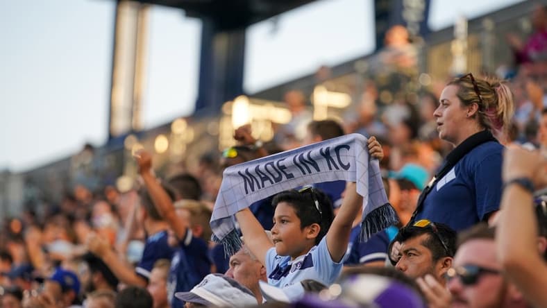 Jun 23, 2021; Kansas City, Kansas, USA; Sporting Kansas City fans show their support during the match against the Colorado Rapids at Children's Mercy Park. Mandatory Credit: Denny Medley-USA TODAY Sports