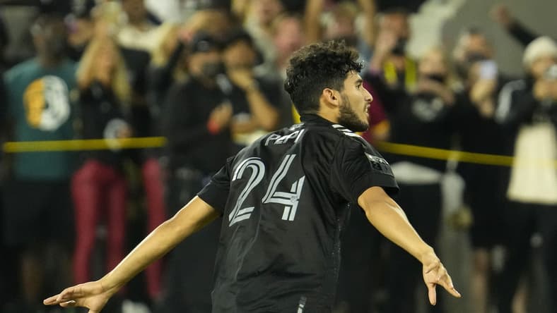 Aug 25, 2021; Los Angeles, CA, USA; MLS All-Stars forward Ricardo Pepi (24) celebrates after scoring the game winning penalty goal against the Liga MX All-Stars during the 2021 MLS All-Star Game at Banc of California Stadium. Mandatory Credit: Robert Hanashiro-USA TODAY Sports