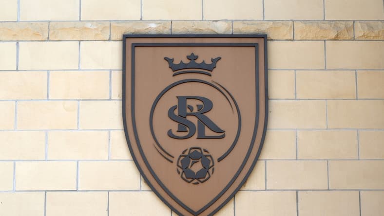 Sep 4, 2021; Sandy, Utah, USA; The Real Salt Lake logo at  Rio Tinto Stadium. Mandatory Credit: Kirby Lee-USA TODAY Sports