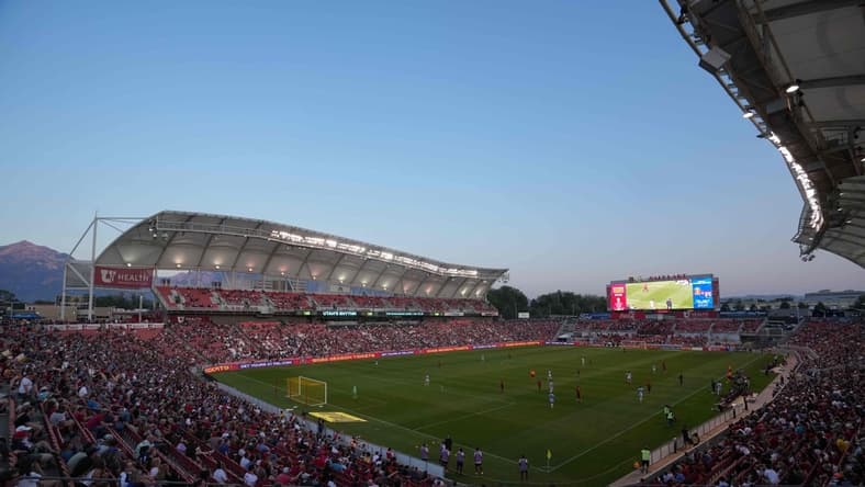 Sep 4, 2021; Sandy, Utah, USA; A general overall view of Rio Tinto Stadium during the MLS game between the Real Salt Lake and the FC Dallas. Mandatory Credit: Kirby Lee-USA TODAY Sports