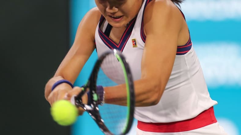 Emma Raducanu hits during her match against Aliaksandra Sasnovich at the BNP Paribas Open in Indian Wells, Friday, October 8, 2021.

Bnp Paribas Friday 14