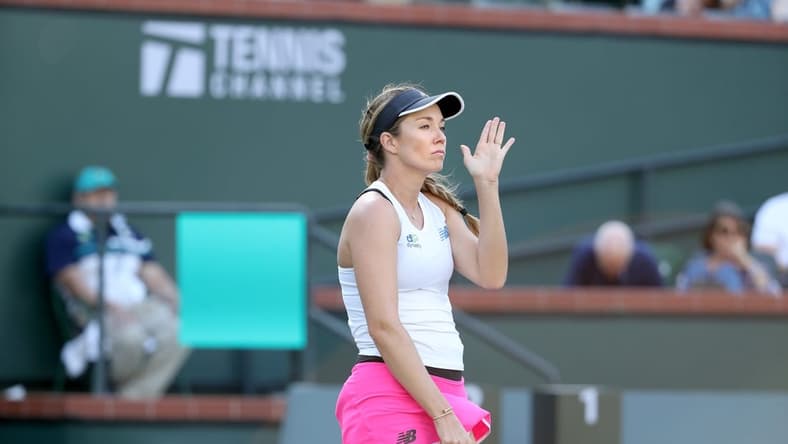 American Danielle Collins reacts during her loss to Ons Jabeur of Tunisia at the BNP Paribas Open in Indian Wells, Calif., on October 11, 2021.

Ons Jabeur Vs Danielle Collins Bnp Paribas2111
