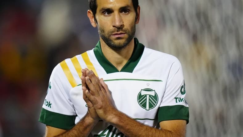 Oct 23, 2021; Commerce City, Colorado, USA; Portland Timbers midfielder Diego Valeri (8) leaves the pitch in the second half against the Colorado Rapids at Dick's Sporting Goods Park. Mandatory Credit: Ron Chenoy-USA TODAY Sports