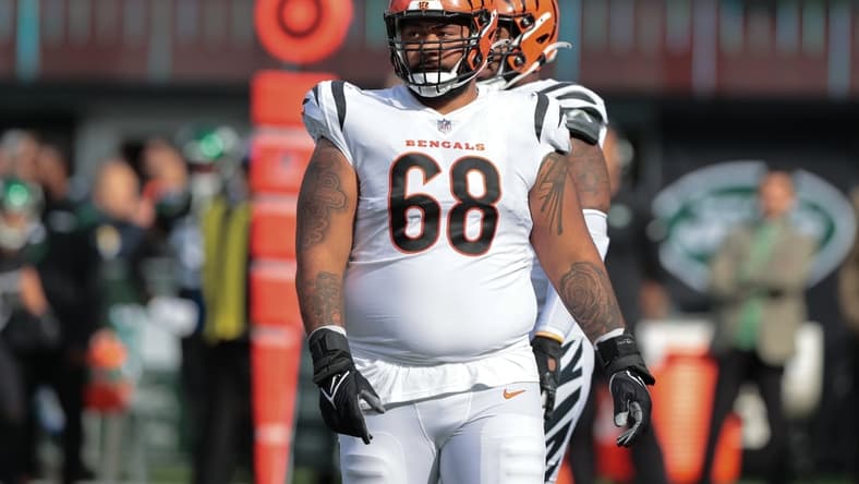 Oct 31, 2021; East Rutherford, New Jersey, USA; Cincinnati Bengals defensive end Josh Tupou (68) during the first half against the New York Jets at MetLife Stadium. Mandatory Credit: Vincent Carchietta-USA TODAY Sports