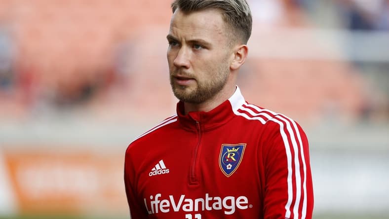 Oct 30, 2021; Sandy, Utah, USA; Real Salt Lake midfielder Albert Rusnak (11) warms up prior to their game against the San Jose Earthquakes at Rio Tinto Stadium. Mandatory Credit: Jeffrey Swinger-USA TODAY Sports