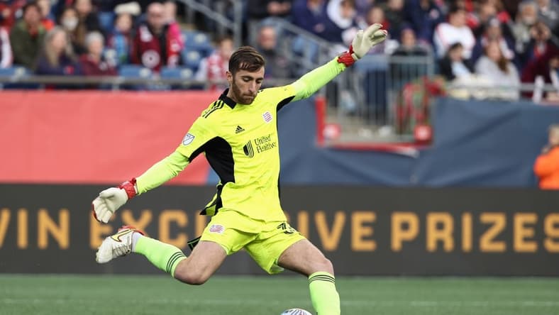 Nov 7, 2021; Foxborough, Massachusetts, USA; New England Revolution goalkeeper Matt Turner (30) during the first half against the Inter Miami at Gillette Stadium. Mandatory Credit: Winslow Townson-USA TODAY Sports