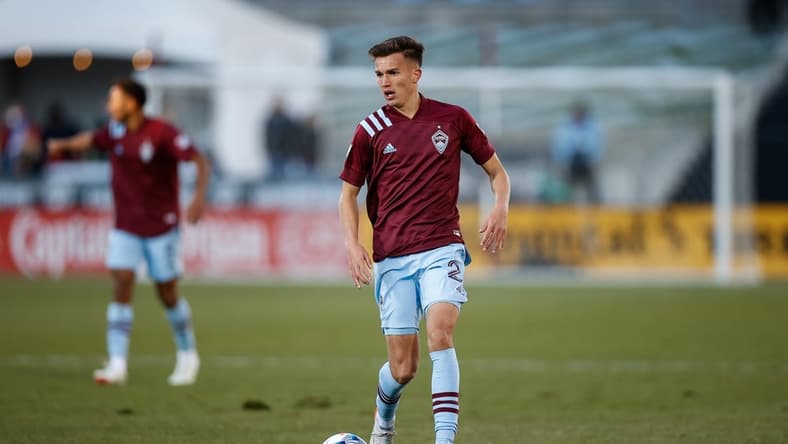 Nov 25, 2021; Commerce City, CO, USA; Colorado Rapids midfielder Cole Bassett (26) controls the ball in the second half against the Portland Timbers at Dick's Sporting Goods Park. Mandatory Credit: Isaiah J. Downing-USA TODAY Sports