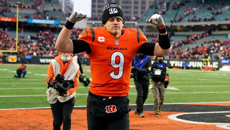 Joe Burrow celebrates the Bengals' win over the Chiefs.
Syndication The Enquirer