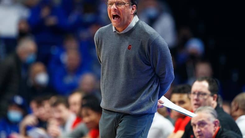 Jan 8, 2022; Lexington, Kentucky, USA; Georgia Bulldogs head coach Tom Crean yells to his players during the first half against the Kentucky Wildcats at Rupp Arena at Central Bank Center. Mandatory Credit: Jordan Prather-USA TODAY Sports