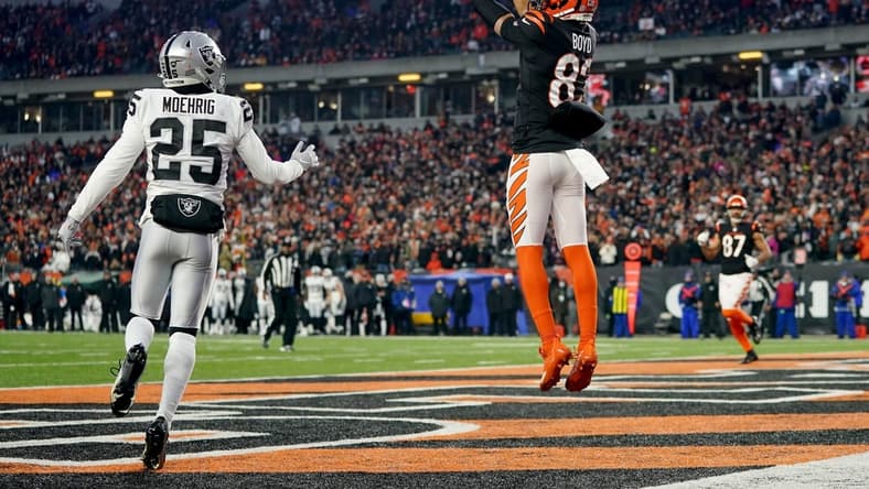 Cincinnati Bengals wide receiver Tyler Boyd catches a touchdown pass in the second quarter.

Syndication The Enquirer