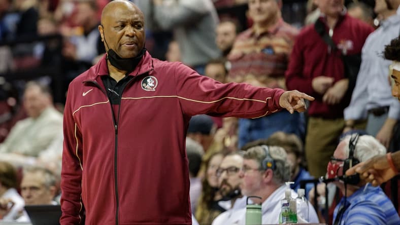 Florida State Seminoles head coach Leonard Hamilton points to a player to go in the game. The Florida State Seminoles defeated the Duke Blue Devils 79-78 in overtime at the Donald L. Tucker Civic Center on Tuesday, Jan. 18, 2022.

Fsu V Duke Second Half839