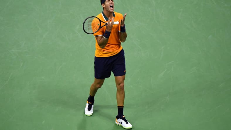 Sep 9, 2018; New York, NY, USA; Juan Martin Del Potro of Argentina reacts after an error against Novak Djokovic of Serbia in the men's final on day fourteen of the 2018 U.S. Open tennis tournament at USTA Billie Jean King National Tennis Center. Mandatory Credit: Danielle Parhizkaran-USA TODAY Sports