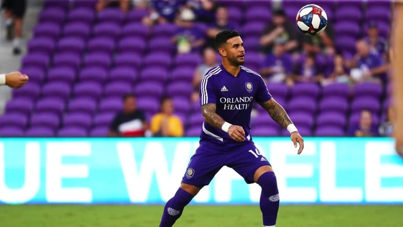 Aug 23, 2019; Orlando, FL, USA; Orlando City SC forward Dom Dwyer (14) prior to the game at Exploria Stadium. Mandatory Credit: Kim Klement-USA TODAY Sports