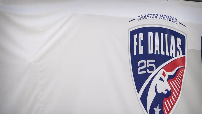 Oct 3, 2020; Frisco, Texas, USA; A view of the FC Dallas logo before the game between FC Dallas and the Columbus Crew at Toyota Stadium. Mandatory Credit: Jerome Miron-USA TODAY Sports