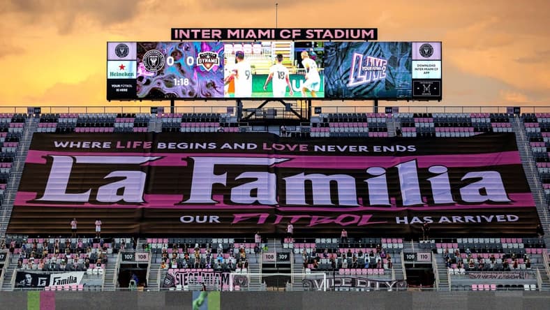 Oct 10, 2020; Fort Lauderdale, Florida, USA; A general view of a banner in the supporters section during an Inter Miami game against Houston Dynamo at Inter Miami CF Stadium. Mandatory Credit: Sam Navarro-USA TODAY Sports